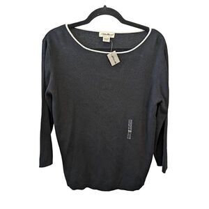 NWT Eddie Bauer Boatneck Cotton Sweater Long Sleeve Black Women Size Large